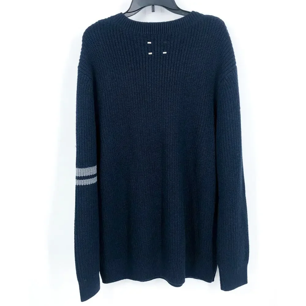 LABEL Men's Go-To Sweater XS Navy Blue Light Grey Knit Crewneck Merino Wool NWT